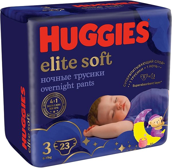 Plienkové nohavičky HUGGIES Elite Soft Pants cez noc Pants veľ. 3 (23 ks) Vlastnosti/technológia
