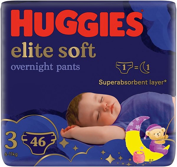 Plienkové nohavičky HUGGIES Elite Soft Pants cez noc Pants veľ. 3 (2× 23 ks) ...