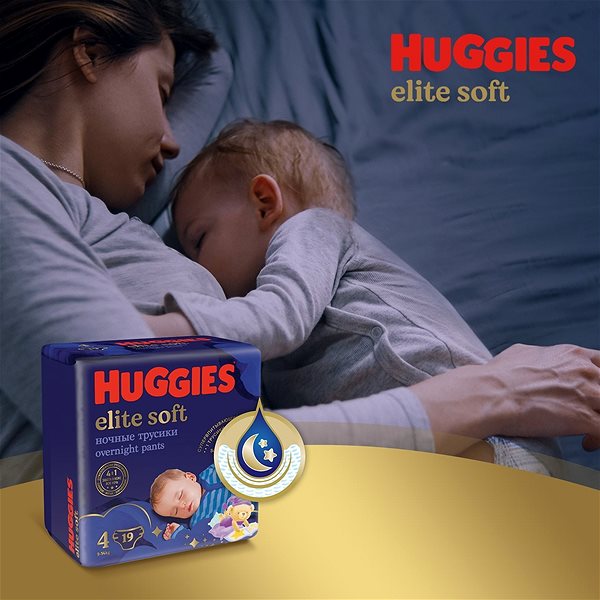 Bugyipelenka HUGGIES Elite Soft Overnight Pants 4 (2× 19 db) Jellemzők/technológia