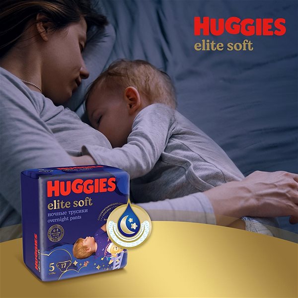 Bugyipelenka HUGGIES Elite Soft Overnight Pants 5 (2 × 17 db) Jellemzők/technológia