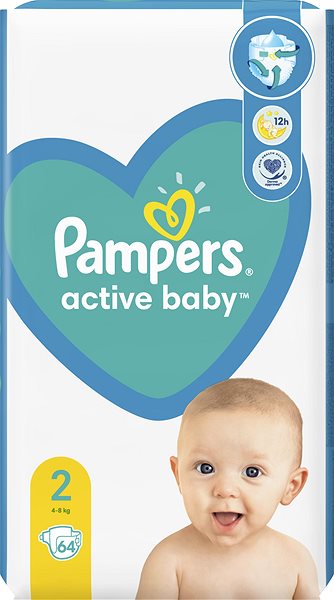 Eldobható pelenka PAMPERS Active Baby 2-es méret, (64 db), 4-8 kg Képernyő