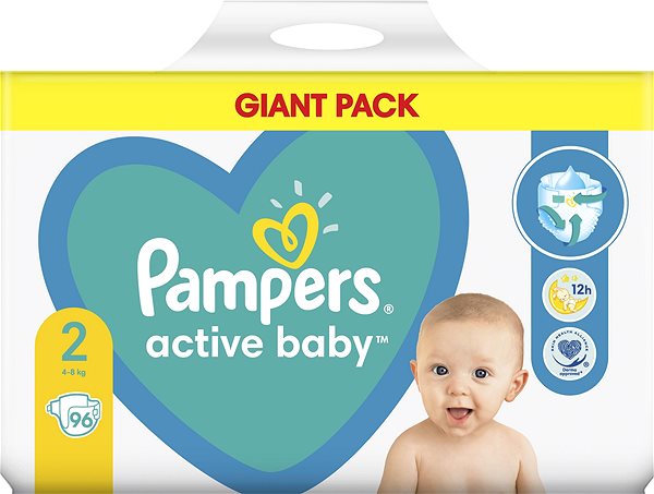 Eldobható pelenka PAMPERS Active Baby 2-es méret, (96 db), 4-8 kg Képernyő