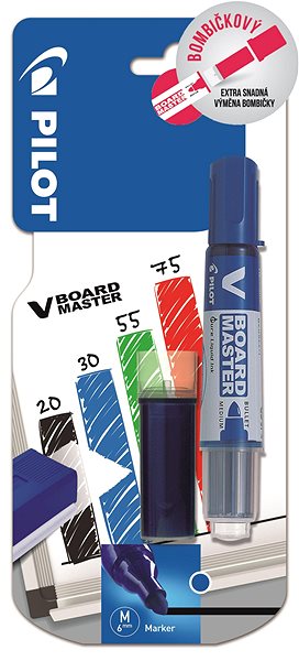 Marker Pilot V-Board Master on White Board, Blue + Blue Refill Packaging/box