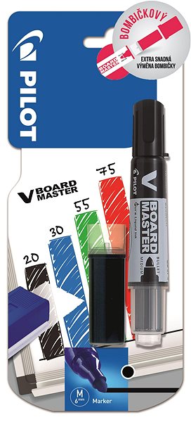 Marker Pilot V-Board Master für Whiteboards - schwarz + Nachfüllung schwarz Verpackung/Box