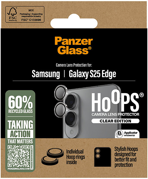 Kamera védő fólia PanzerGlass Hoops Samsung Galaxy S25 Edge kameravédő gyűrű - átlátszó ...