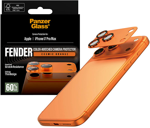 Glass Screen Protector PanzerGlass FENDER Apple iPhone 17 Pro Max orange protective aluminum camera element ...