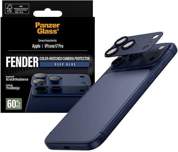Glass Screen Protector PanzerGlass FENDER Apple iPhone 17 Pro blue aluminum protective element of the camera ...