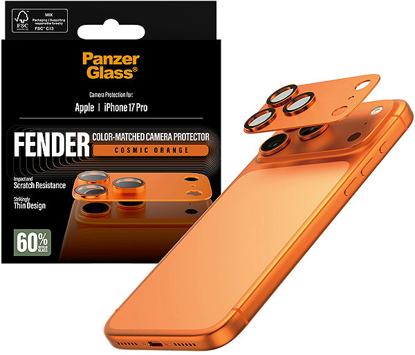 Glass Screen Protector PanzerGlass FENDER Apple iPhone 17 Pro orange aluminum protective element of the camera ...