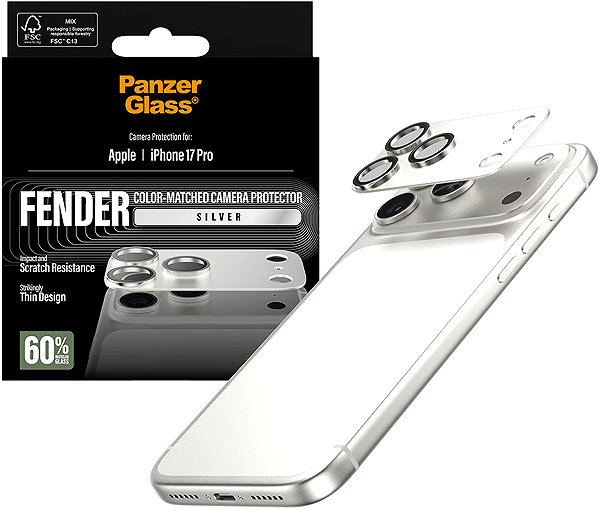 Glass Screen Protector PanzerGlass FENDER Apple iPhone 17 Pro silver protective aluminum camera element ...