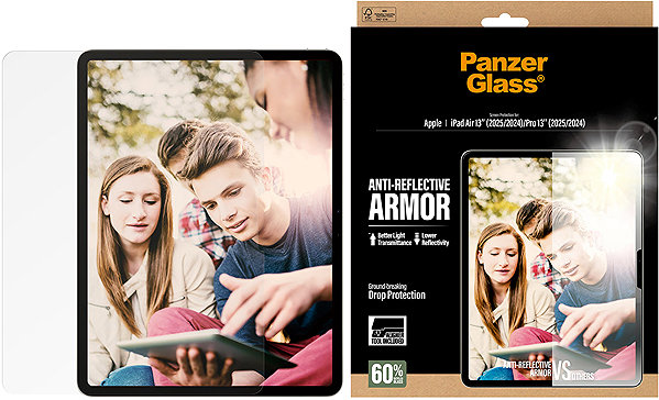Glass Screen Protector PanzerGlass Apple iPad Air 13/Pro 13 anti-reflective with installation frame ...