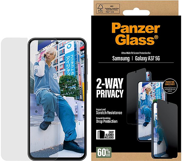 Glass Screen Protector PanzerGlass Privacy Samsung Galaxy A37 with installation frame (does not support fingerprint reader ...