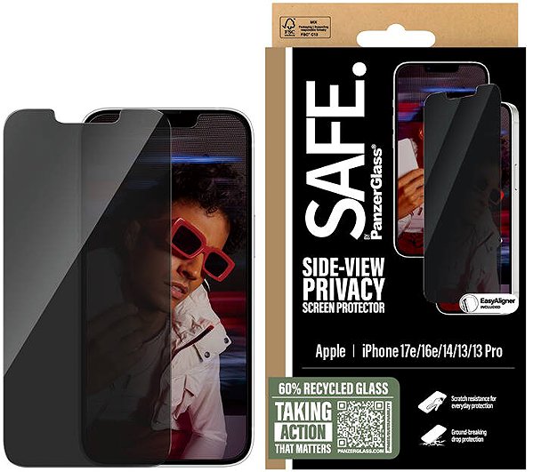 Glass Screen Protector PanzerGlass SAFE Privacy Apple iPhone 17e/16e/14/13/13 Pro with installation frame ...