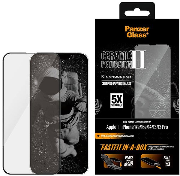 Glass Screen Protector PanzerGlass Ceramic II Apple iPhone 17e/16e/14/13/13 Pro with dust-free installation box ...