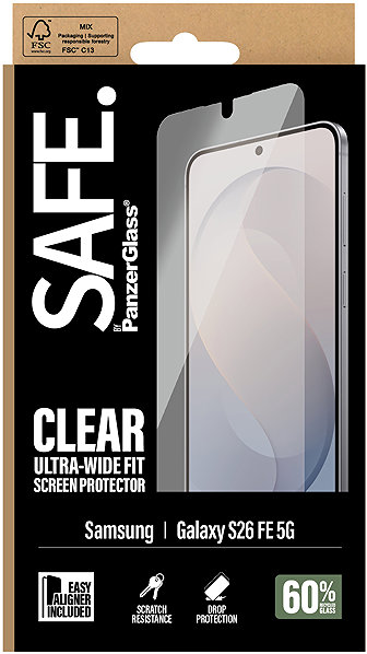 Glass Screen Protector PanzerGlass SAFE for Samsung Galaxy S26 FE 5G with installation frame ...