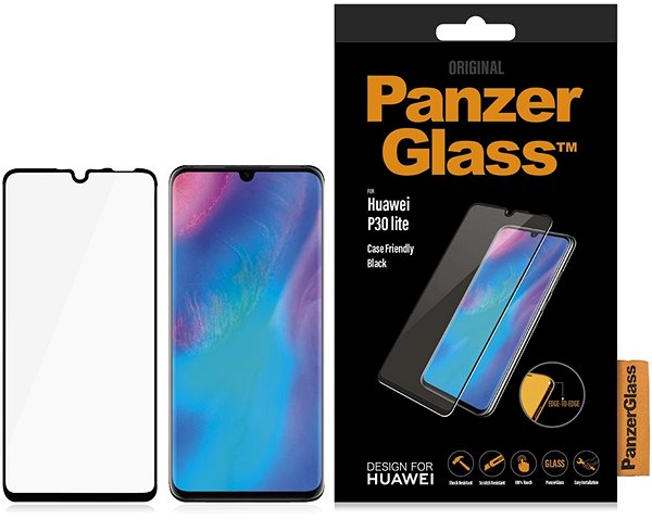 Glass Screen Protector PanzerGlass Edge-to-Edge for Huawei P30 lite Black Packaging/box