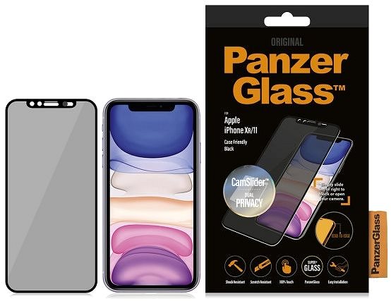 Glass Screen Protector PanzerGlass Edge-to-Edge Privacy for Apple iPhone XR/11 Black with CamSlider Packaging/box
