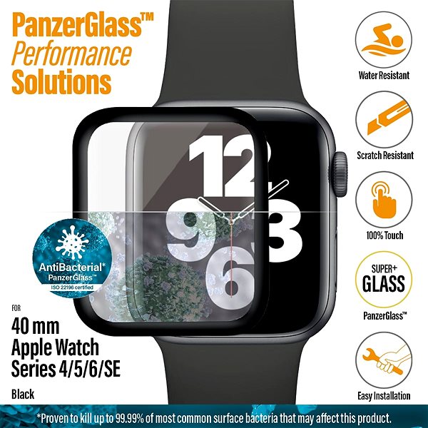 Glass Screen Protector PanzerGlass SmartWatch for Apple Watch 4/5/6/SE, 40mm, Black Features/technology