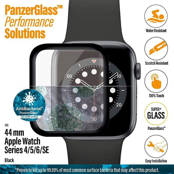 Glass Screen Protector PanzerGlass SmartWatch for Apple Watch 4/5/6/SE 44mm Black Full-Adhesive Features/technology