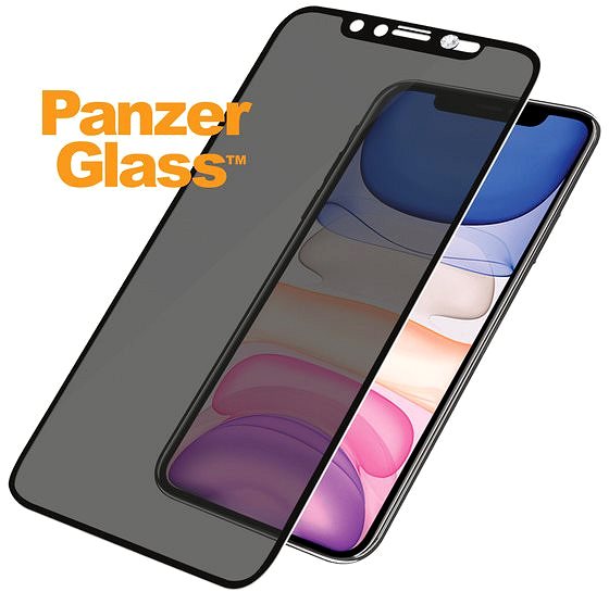 Üvegfólia PanzerGlass Edge-to-Edge Privacy iPhone Xr/11-hez, fekete, Swarovski CamSlider Képernyő