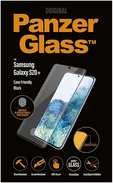 Glass Screen Protector PanzerGlass Premium for Samsung Galaxy S20+, Black (FingerPrint) Packaging/box