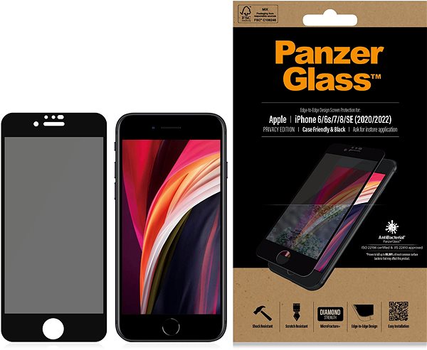 Glass Screen Protector PanzerGlass Privacy pro Apple iPhone 6/6s/7/8/SE (2020/2022) ...