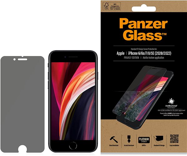 Schutzglas PanzerGlass Standard Privacy pro Apple iPhone 6/6s/7/8/SE (2020/2022) ...