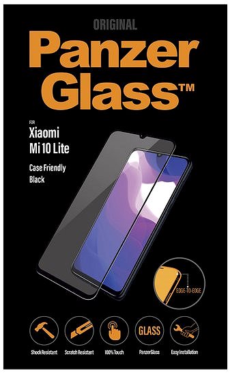 Glass Screen Protector PanzerGlass Edge-to-Edge for Xiaomi Mi 10 lite, Black Packaging/box