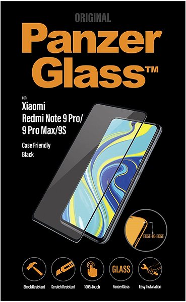 Glass Screen Protector PanzerGlass Edge-to-Edge for Xiaomi Redmi Note 9 Pro/9 Pro Max/9S, Black Packaging/box