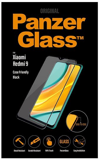 Glass Screen Protector PanzerGlass Edge-to-Edge for Xiaomi Redmi 9, Black Packaging/box