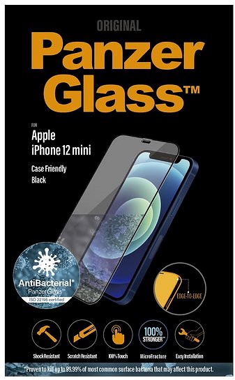 Üvegfólia PanzerGlass Edge-to-Edge Antibacterial Apple iPhone 12 Mini üvegfólia - fekete Csomagolás/doboz