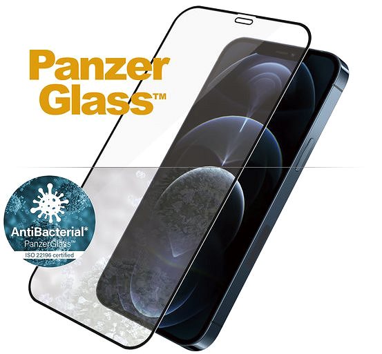 Glass Screen Protector PanzerGlass Edge-to-Edge Antibacterial for Apple iPhone 12 Pro Max, Black Features/technology