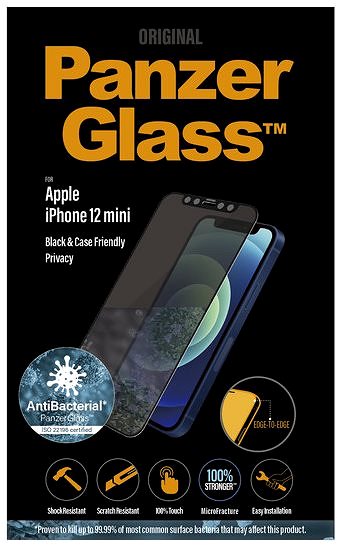 Ochranné sklo PanzerGlass Edge-to-Edge Privacy Antibacterial pro Apple iPhone 12 Mini černé Obal/krabička
