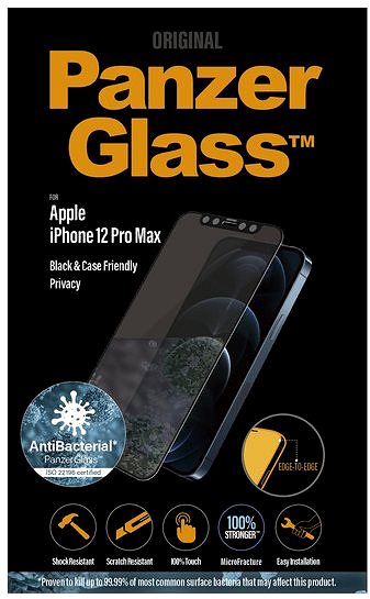 Ochranné sklo PanzerGlass Edge-to-Edge Privacy Antibacterial pro Apple iPhone 12 Pro Max černé Obal/krabička