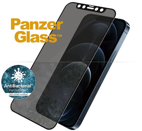 Üvegfólia PanzerGlass Edge-to-Edge Privacy Antibacterial Apple iPhone 12 Pro Max üvegfólia - fekete Jellemzők/technológia
