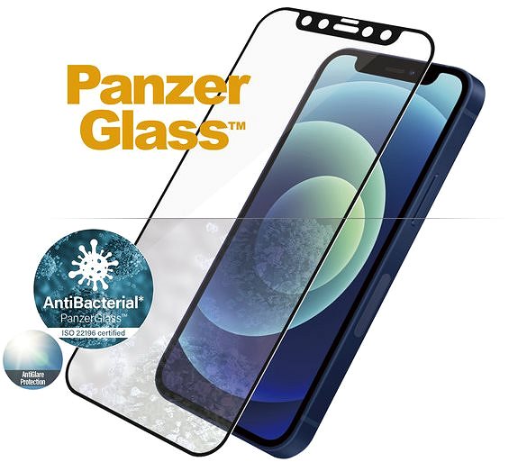 Ochranné sklo PanzerGlass Edge-to-Edge Antibacterial pro Apple iPhone 12 mini černé s Anti-Glare vrstvou Vlastnosti/technologie