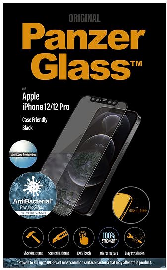 Üvegfólia PanzerGlass Edge-to-Edge Antibacterial Apple iPhone 12 / 12 Pro üvegfólia - fekete, Anti-Glare Csomagolás/doboz