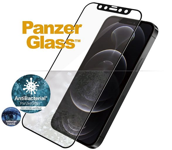 Ochranné sklo PanzerGlass Edge-to-Edge Antibacterial pro Apple iPhone 12/12 Pro černé s Anti-BlueLight vrstvou Vlastnosti/technologie