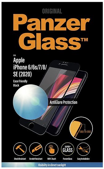 Ochranné sklo PanzerGlass Edge-to-Edge pre Apple iPhone 6/6s/7/8/SE 2020/SE 2022 čierne s Anti-Glare Obal/škatuľka