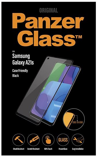 Üvegfólia PanzerGlass Edge-to-Edge Samsung Galaxy A21s készülékre, fekete Csomagolás/doboz
