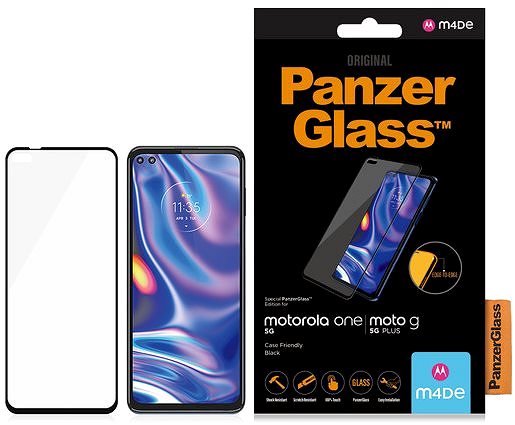 Glass Screen Protector PanzerGlass Edge-to-Edge pro Motorola One 5G/Moto G 5G Plus Black Packaging/box