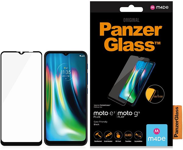 Schutzglas PanzerGlass Edge-to-Edge für Motorola Moto E7 Plus/G9 Play - schwarz spielen Verpackung/Box