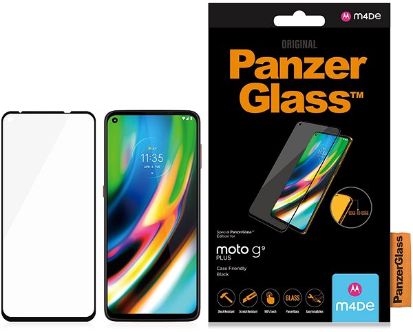 Schutzglas PanzerGlass Edge-to-Edge für Motorola Moto G9 Plus - schwarz Verpackung/Box