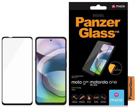 Üvegfólia PanzerGlass Edge-to-Edge Motorola Moto G 5G/One 5G Ace készülékre, fekete Csomagolás/doboz