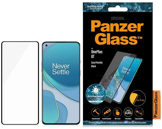 Glass Screen Protector PanzerGlass Edge-to-Edge Antibacterial for OnePlus 8T Black Packaging/box