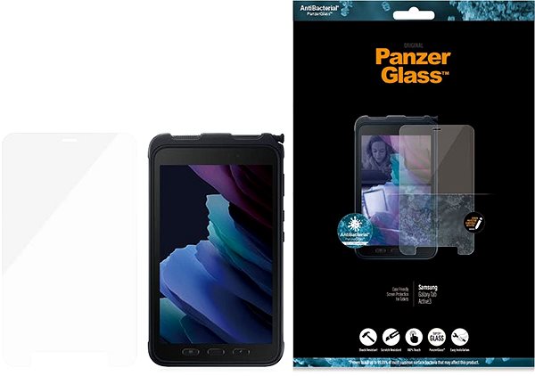 Glass Screen Protector PanzerGlass Edge-to-Edge Antibacterial for Samsung Galaxy Tab Active 3 Clear Packaging/box