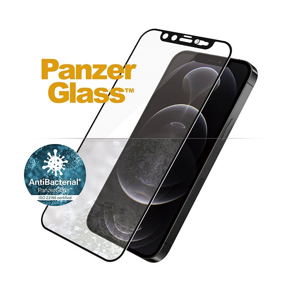 Glass Screen Protector PanzerGlass Edge-to-Edge Antibacterial for Apple iPhone 12/12 Pro with Clear Swarovski CamSlider Features/technology