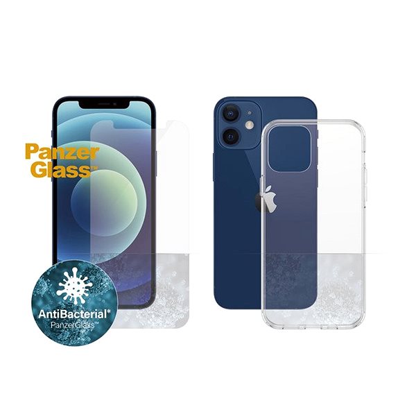 Üvegfólia PanzerGlass Standard Antibacterial Bundle Apple iPhone 12 mini készülékhez (PanzerGlass üveg + átlátszó TPU) Jellemzők/technológia