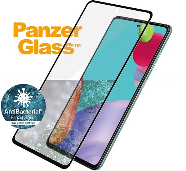 Glass Screen Protector PanzerGlass Edge-to-Edge Antibacterial for Samsung Galaxy A52/A52 5G/A52s 5G/A53 5G Features/technology