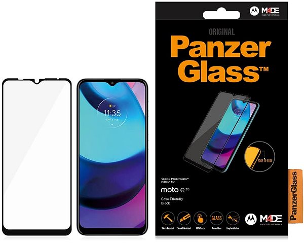 Schutzglas PanzerGlass für Motorola Moto e20 Verpackung/Box