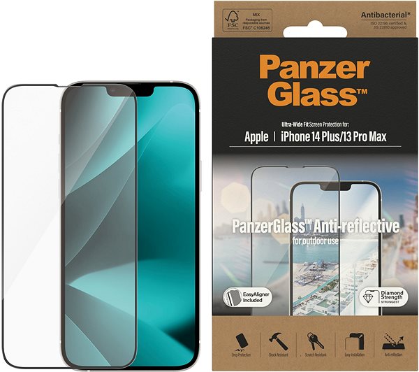 Schutzglas PanzerGlass Apple iPhone 2022 6.7'' Max/13 Pro Max mit Antireflexionsbeschichtung und Einbaurahmen ...